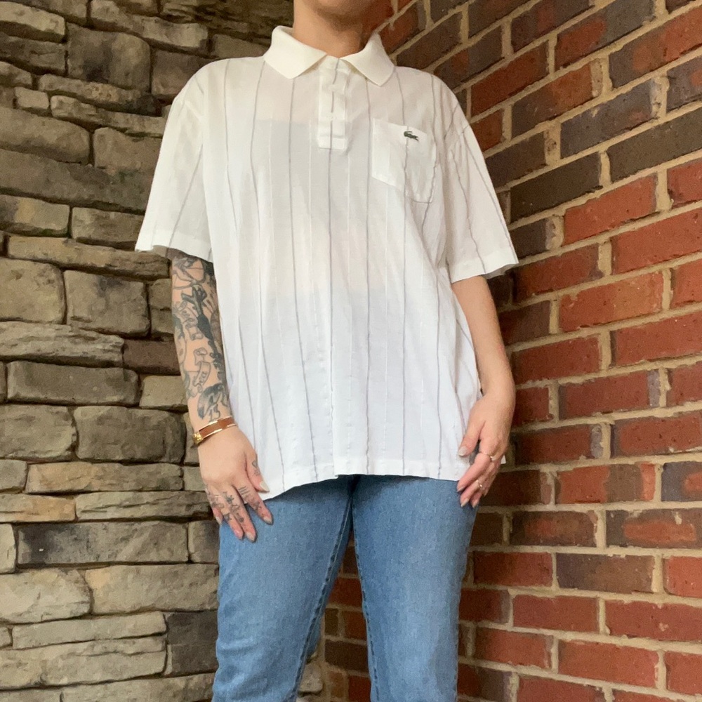 SOLD ****Lacoste mens white polo striped top